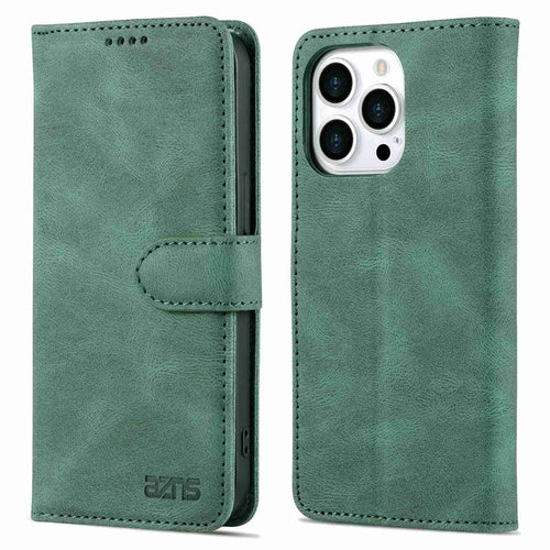 AZNS For iPhone 14 Pro Max 6.7 inch Anti-fall PU Leather Wallet Case Magnetic Closure Stand Scratch Resistant Phone Cover - Green - 1