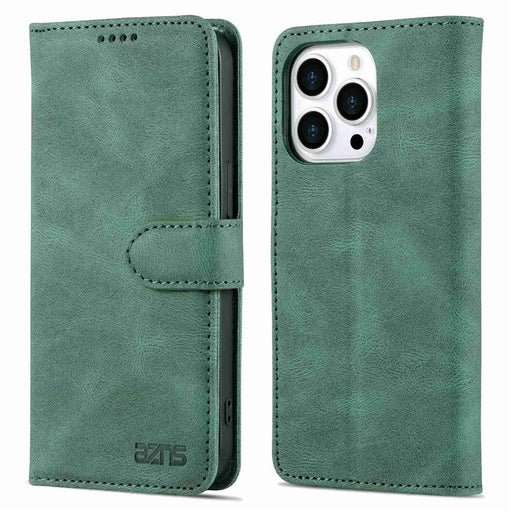 AZNS For iPhone 14 Pro Max 6.7 inch Anti-fall PU Leather Wallet Case Magnetic Closure Stand Scratch Resistant Phone Cover - Green - 1