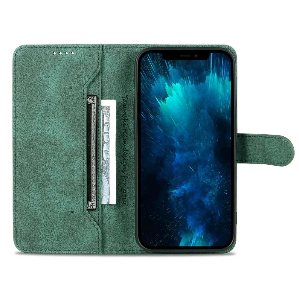 AZNS For iPhone 14 Pro Max 6.7 inch Anti-fall PU Leather Wallet Case Magnetic Closure Stand Scratch Resistant Phone Cover - Green - 2