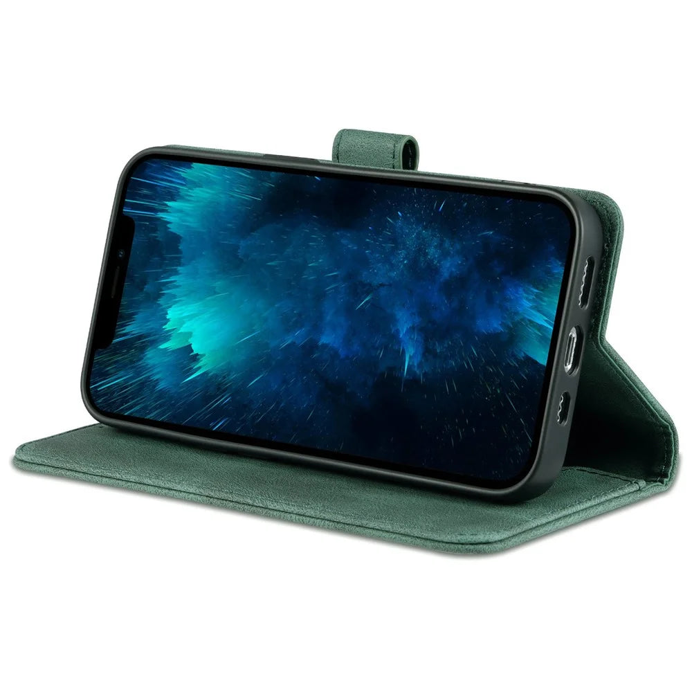 AZNS For iPhone 14 Pro Max 6.7 inch Anti-fall PU Leather Wallet Case Magnetic Closure Stand Scratch Resistant Phone Cover - Green - 3