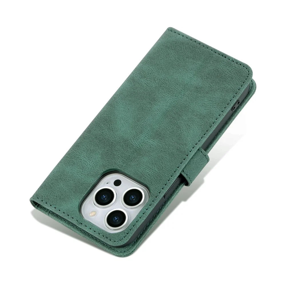 AZNS For iPhone 14 Pro Max 6.7 inch Anti-fall PU Leather Wallet Case Magnetic Closure Stand Scratch Resistant Phone Cover - Green - 7