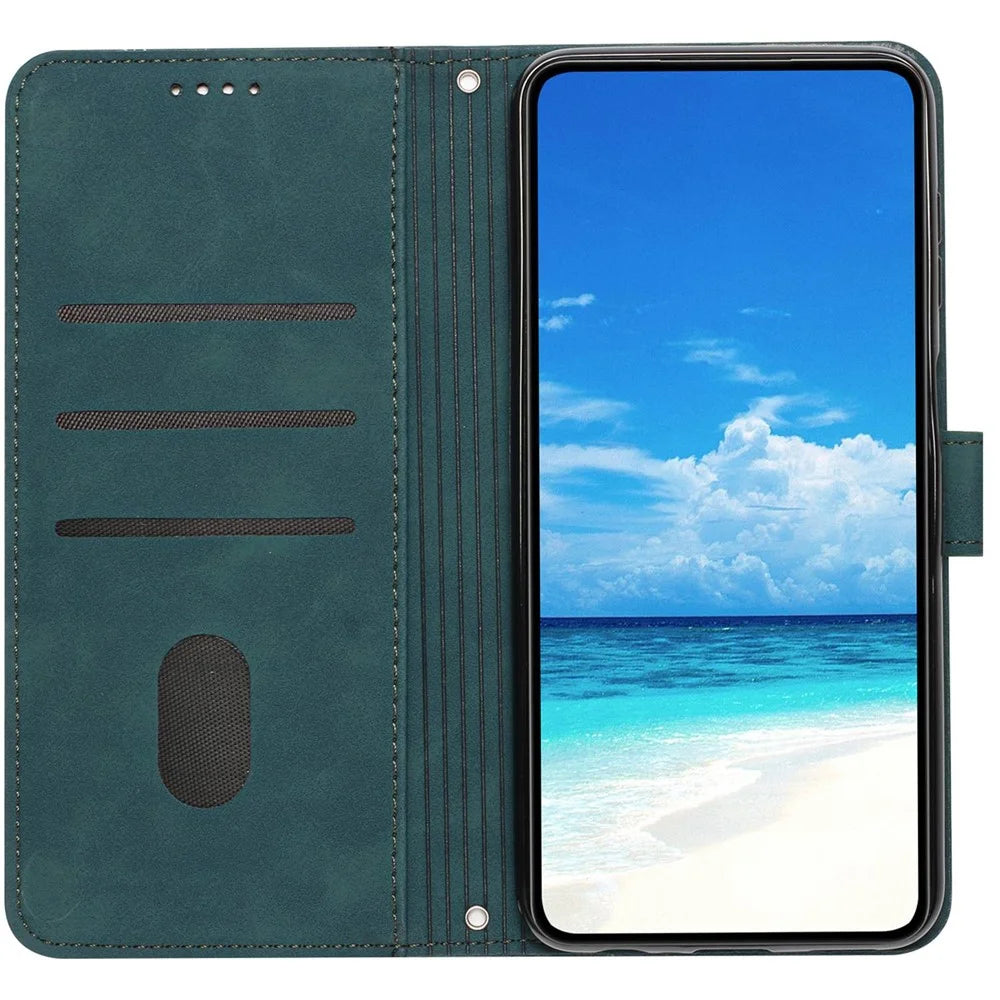Heart Shape Imprinted Phone Case for Samsung Galaxy A53 5G, Shockproof Anti-fall Magnetic PU Leather Skin-touch Feeling Wallet Stand Shell with Strap - Green - 2