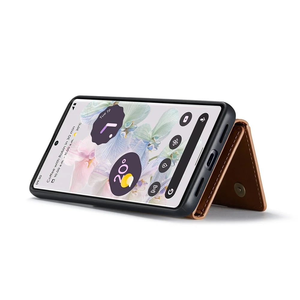 DG.MING M2 Series Magnetic Wallet Phone Case for Google Pixel 7 Pro 5G, Detachable 2-in-1 Kickstand Drop-proof Cover - Brown - 2
