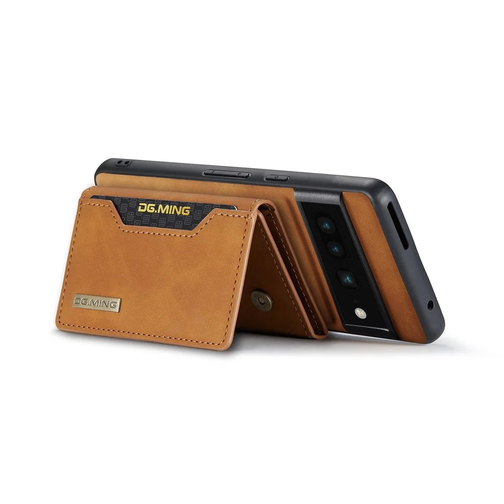 DG.MING M2 Series Magnetic Wallet Phone Case for Google Pixel 7 Pro 5G, Detachable 2-in-1 Kickstand Drop-proof Cover - Brown - 3