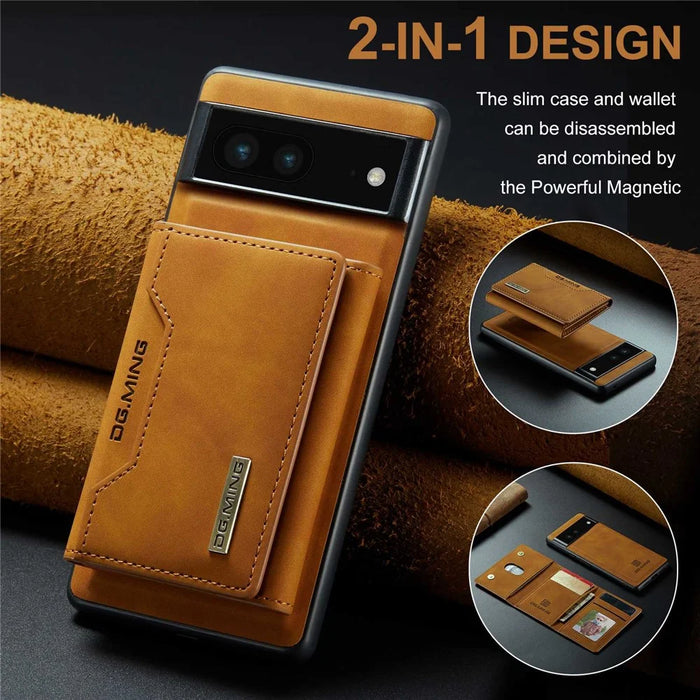 DG.MING M2 Series for Google Pixel 6a Detachable 2-in-1 Magnetic Wallet Phone Case Anti-scratch Kickstand Cover - Brown - 6