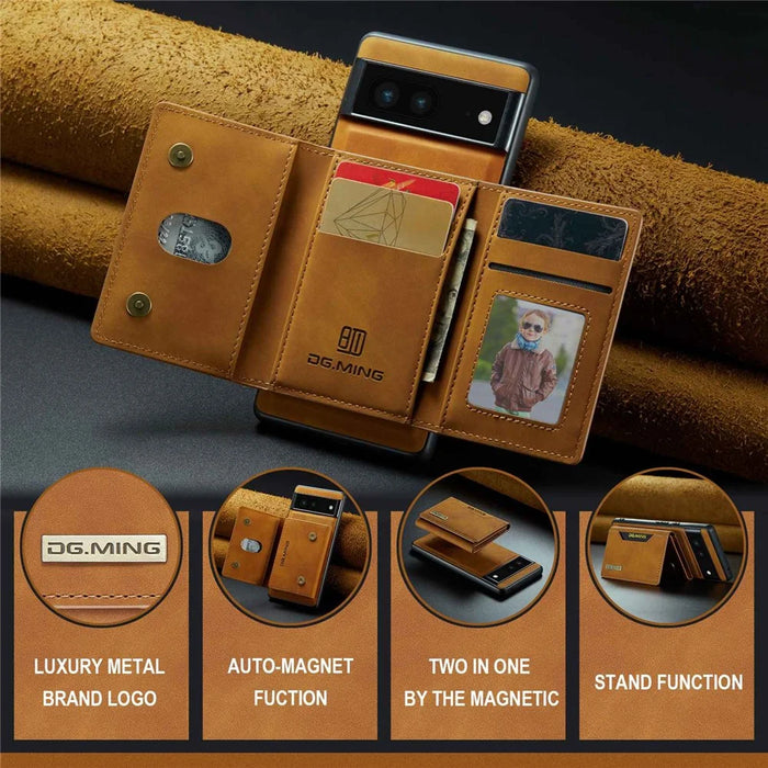 DG.MING M2 Series for Google Pixel 6a Detachable 2-in-1 Magnetic Wallet Phone Case Anti-scratch Kickstand Cover - Brown - 7