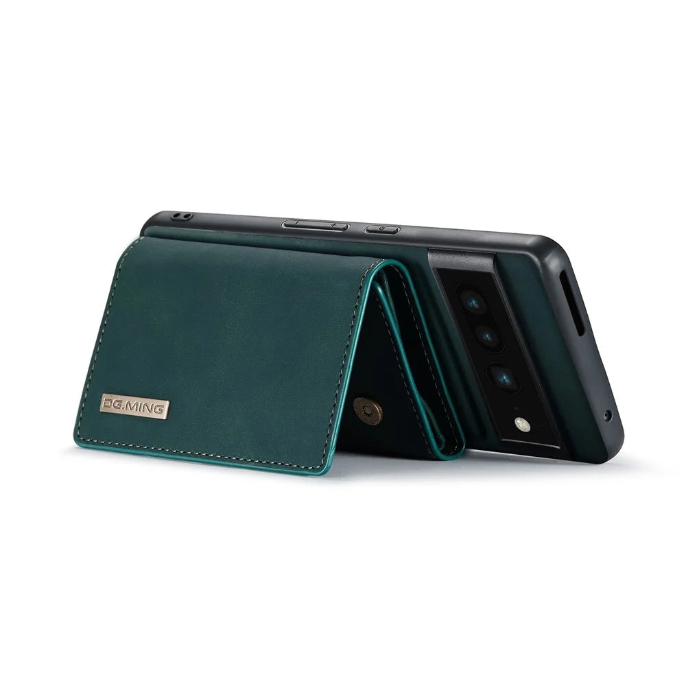DG.MING M1 Series For Google Pixel 7 Pro 5G Magnetic Detachable Wallet PC+TPU+PU Phone Case with Kickstand - Green - 3