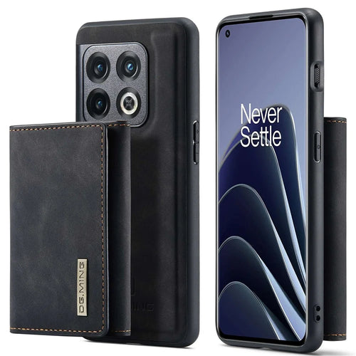 DG.MING M1 Series For OnePlus 10 Pro 5G Magnetic Adsorption 2-in-1 Wallet PC+TPU+PU Leather Phone Drop-proof Case with Kickstand - Black - 1