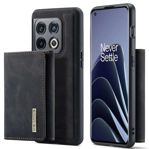DG.MING M1 Series For OnePlus 10 Pro 5G Magnetic Adsorption 2-in-1 Wallet PC+TPU+PU Leather Phone Drop-proof Case with Kickstand - Black - 1