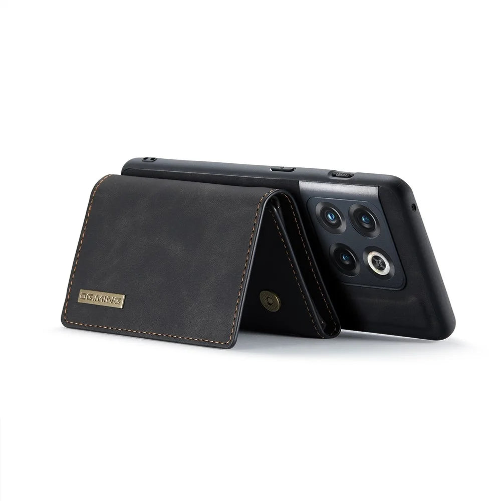 DG.MING M1 Series For OnePlus 10 Pro 5G Magnetic Adsorption 2-in-1 Wallet PC+TPU+PU Leather Phone Drop-proof Case with Kickstand - Black - 3