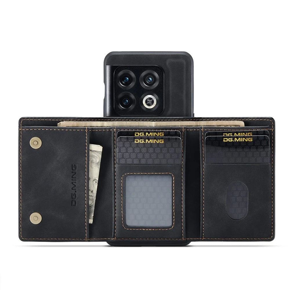 DG.MING M1 Series For OnePlus 10 Pro 5G Magnetic Adsorption 2-in-1 Wallet PC+TPU+PU Leather Phone Drop-proof Case with Kickstand - Black - 4