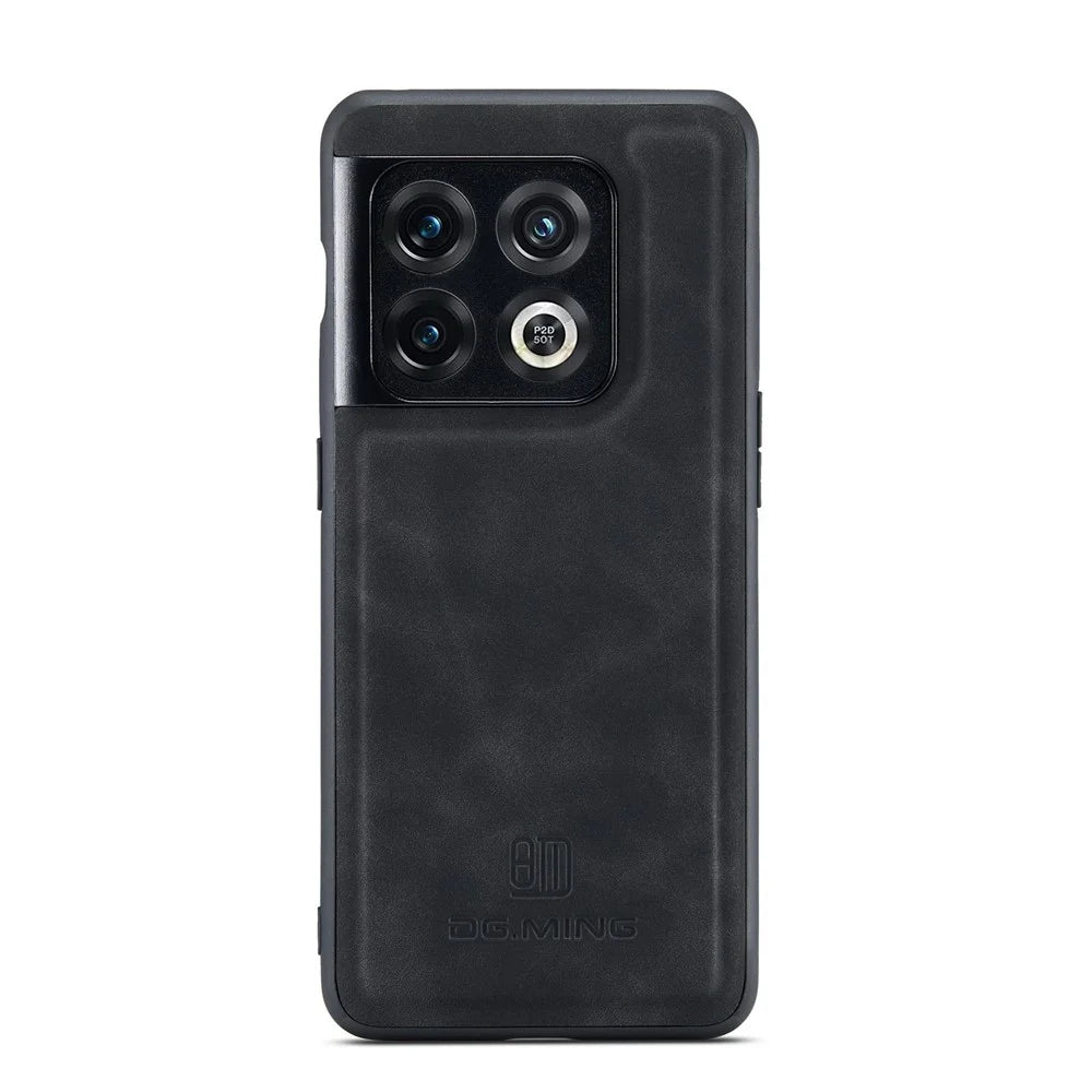 DG.MING M1 Series For OnePlus 10 Pro 5G Magnetic Adsorption 2-in-1 Wallet PC+TPU+PU Leather Phone Drop-proof Case with Kickstand - Black - 5