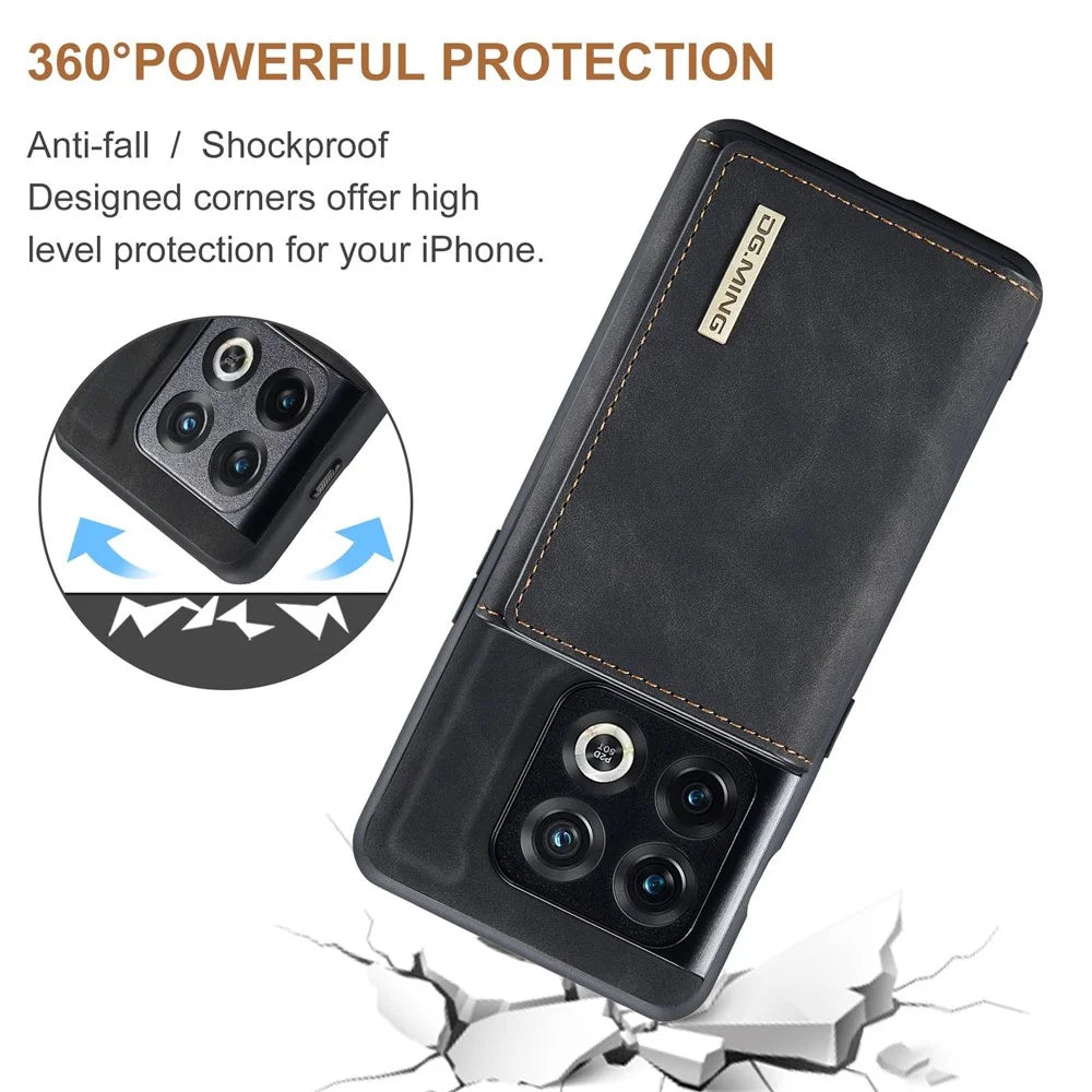 DG.MING M1 Series For OnePlus 10 Pro 5G Magnetic Adsorption 2-in-1 Wallet PC+TPU+PU Leather Phone Drop-proof Case with Kickstand - Black - 7