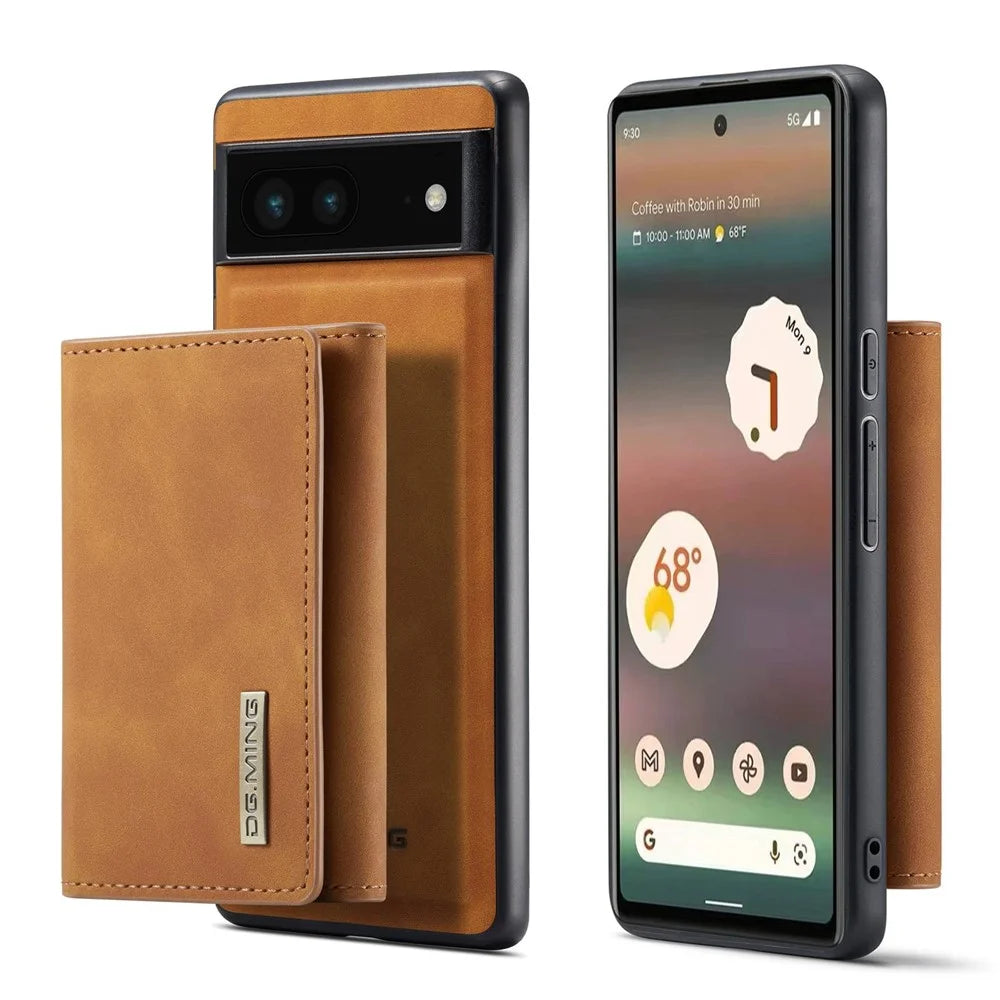 DG.MING M1 Series For Google Pixel 6a 5G Detachable Magnetic 2-in-1 Wallet PC+TPU+PU Leather Drop-proof Mobile Phone Case - Brown - 1