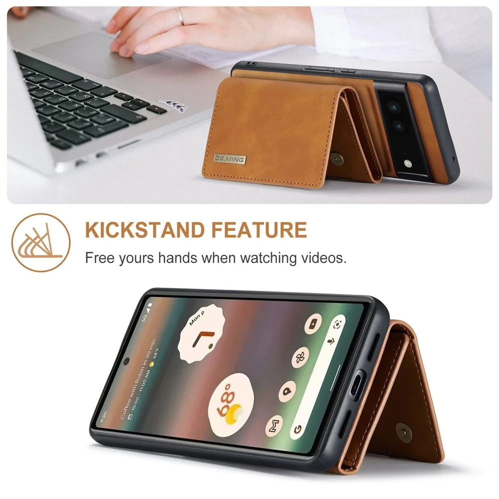 DG.MING M1 Series For Google Pixel 6a 5G Detachable Magnetic 2-in-1 Wallet PC+TPU+PU Leather Drop-proof Mobile Phone Case - Brown - 6