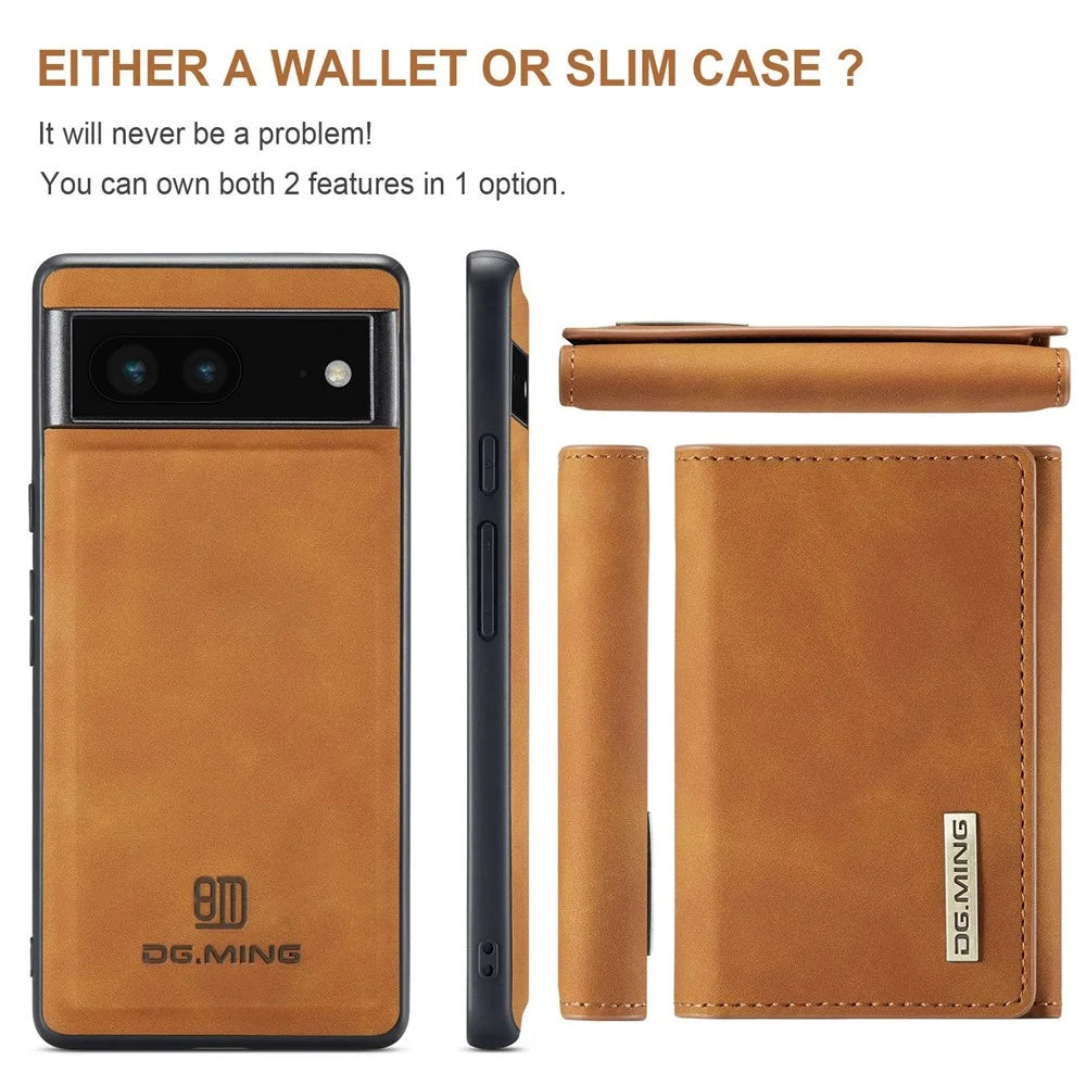DG.MING M1 Series For Google Pixel 6a 5G Detachable Magnetic 2-in-1 Wallet PC+TPU+PU Leather Drop-proof Mobile Phone Case - Brown - 7