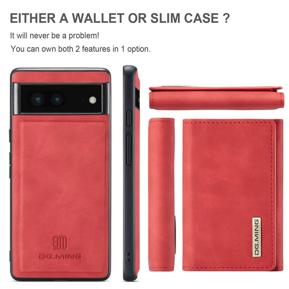 DG.MING M1 Series For Google Pixel 7 5G Magnetic 2-in-1 Wallet PC+TPU+PU Leather Phone Protective Case - Red - 6