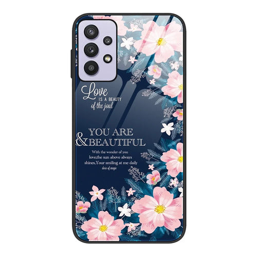For Samsung Galaxy A32 5G/M32 5G Ultra Thin Pattern Printing Phone Case Anti-scratch Tempered Glass+PC+TPU Phone Cover - Pink Flowers - 1