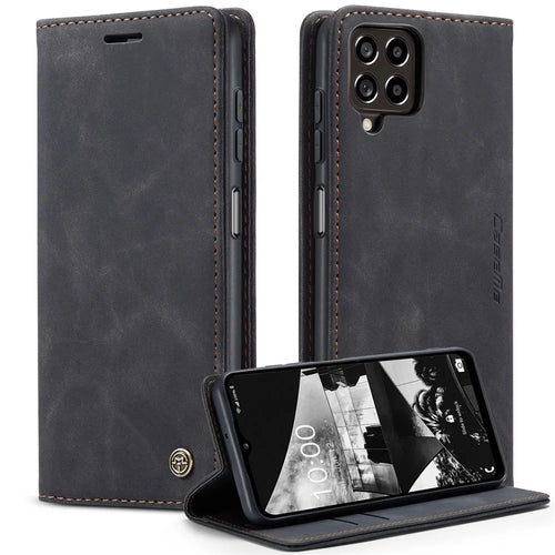 CASEME 013 Series Slim Phone Case for Samsung Galaxy M33 5G (Global Version) Shockproof PU Leather Wallet Foldable Stand Phone Cover - Black - 1
