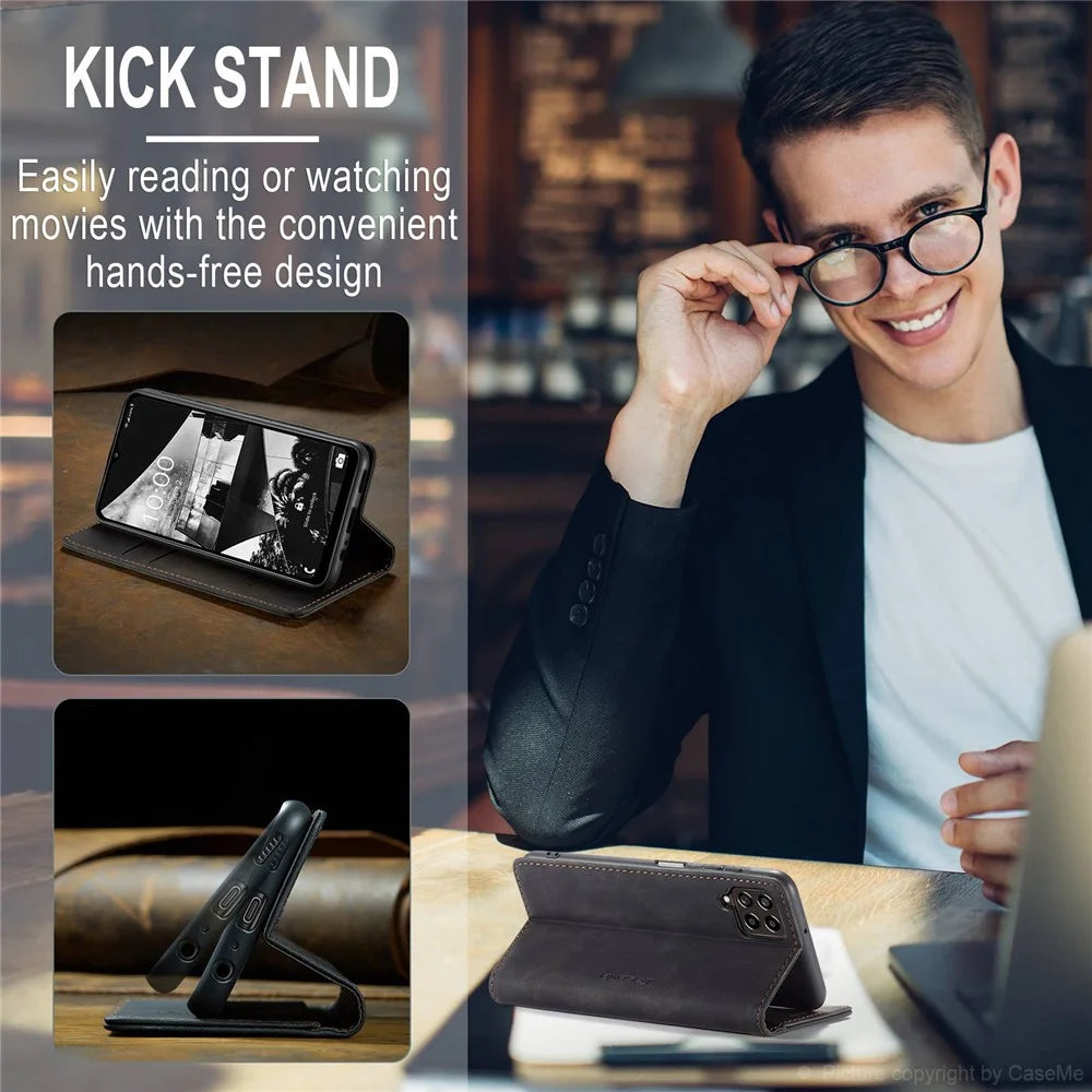 CASEME 013 Series for Samsung Galaxy M53 5G Anti-drop PU Leather Folio Flip Wallet Cover Adjustable Stand Phone Case - Black - 5