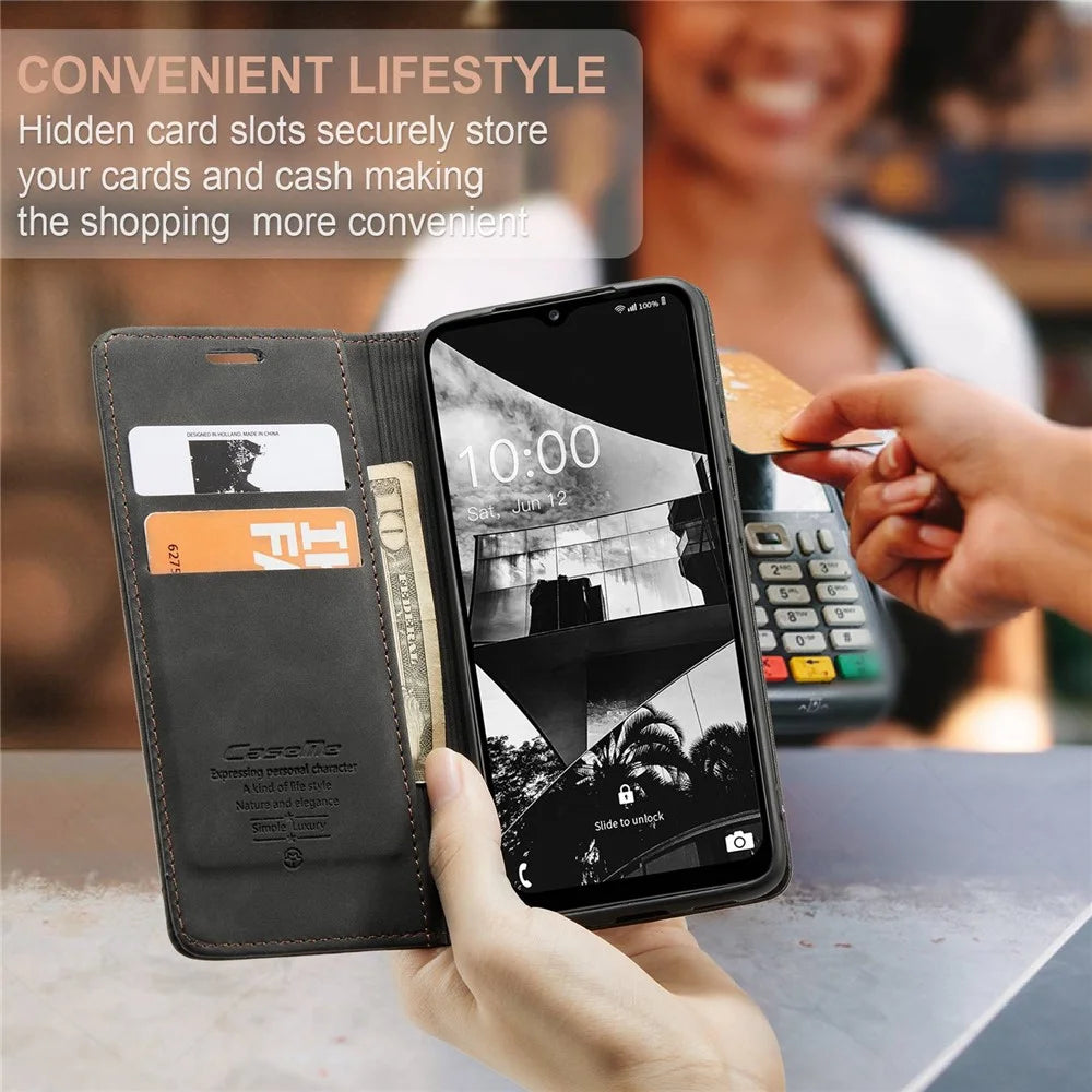 CASEME 013 Series for Samsung Galaxy M53 5G Anti-drop PU Leather Folio Flip Wallet Cover Adjustable Stand Phone Case - Black - 6