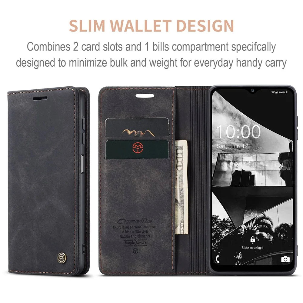 CASEME 013 Series for Samsung Galaxy M53 5G Anti-drop PU Leather Folio Flip Wallet Cover Adjustable Stand Phone Case - Black - 7