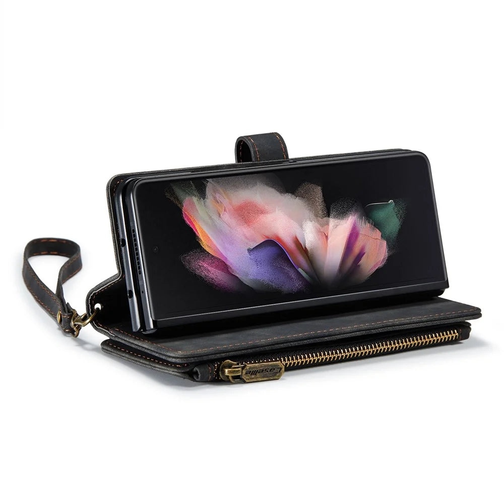 For Samsung Galaxy Z Fold4 5G Phone Cases with Strap CASEME C30 Zipper Multiple Card Holder PU Leather Cover -  Black - 4