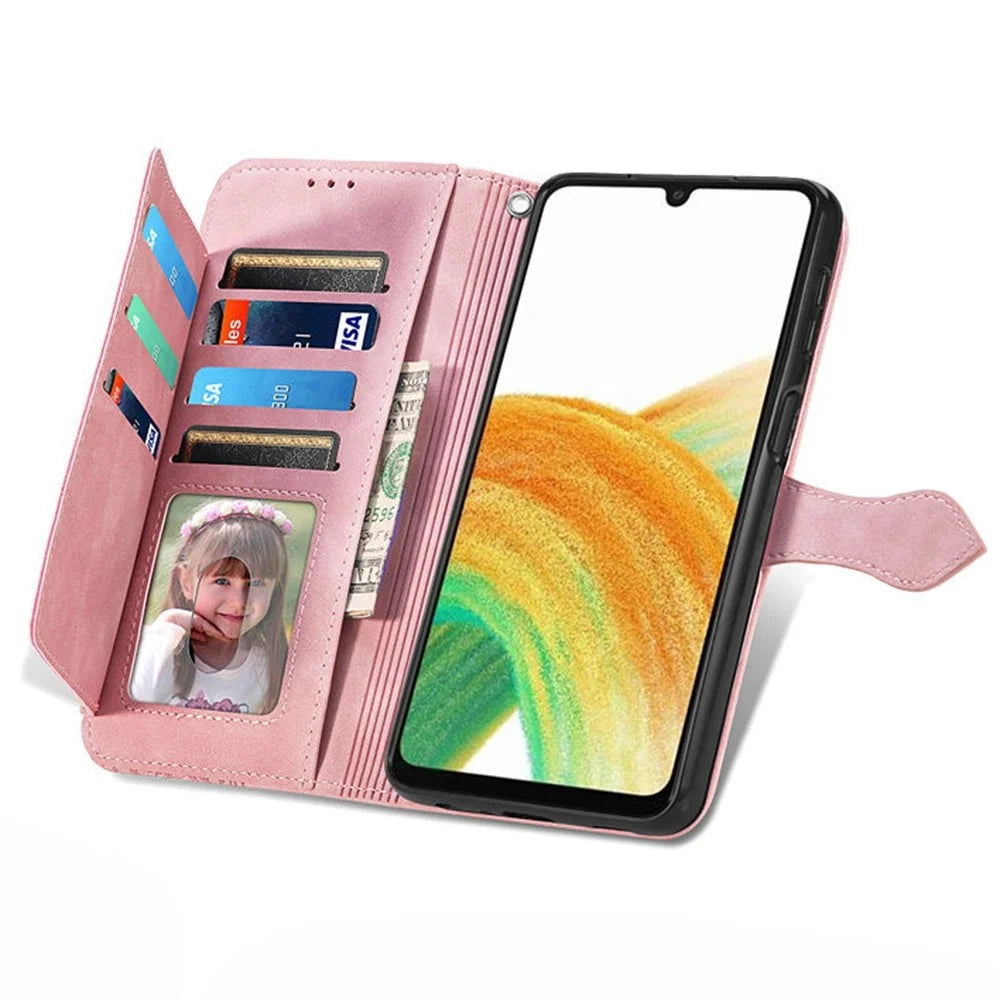 For Samsung Galaxy A13 4G Zipper Wallet Case with Strap Flower Imprint PU Leather Phone Cover - Pink - 2