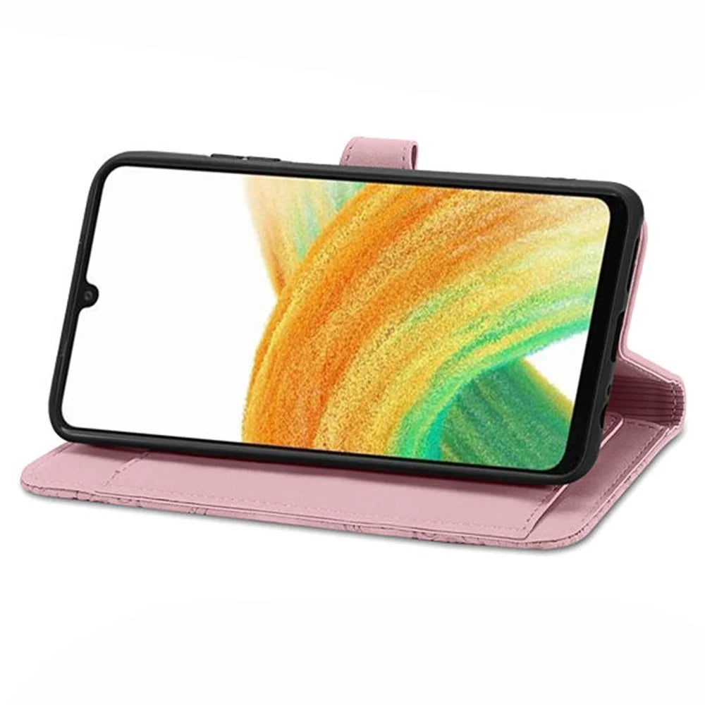 For Samsung Galaxy A13 4G Zipper Wallet Case with Strap Flower Imprint PU Leather Phone Cover - Pink - 3