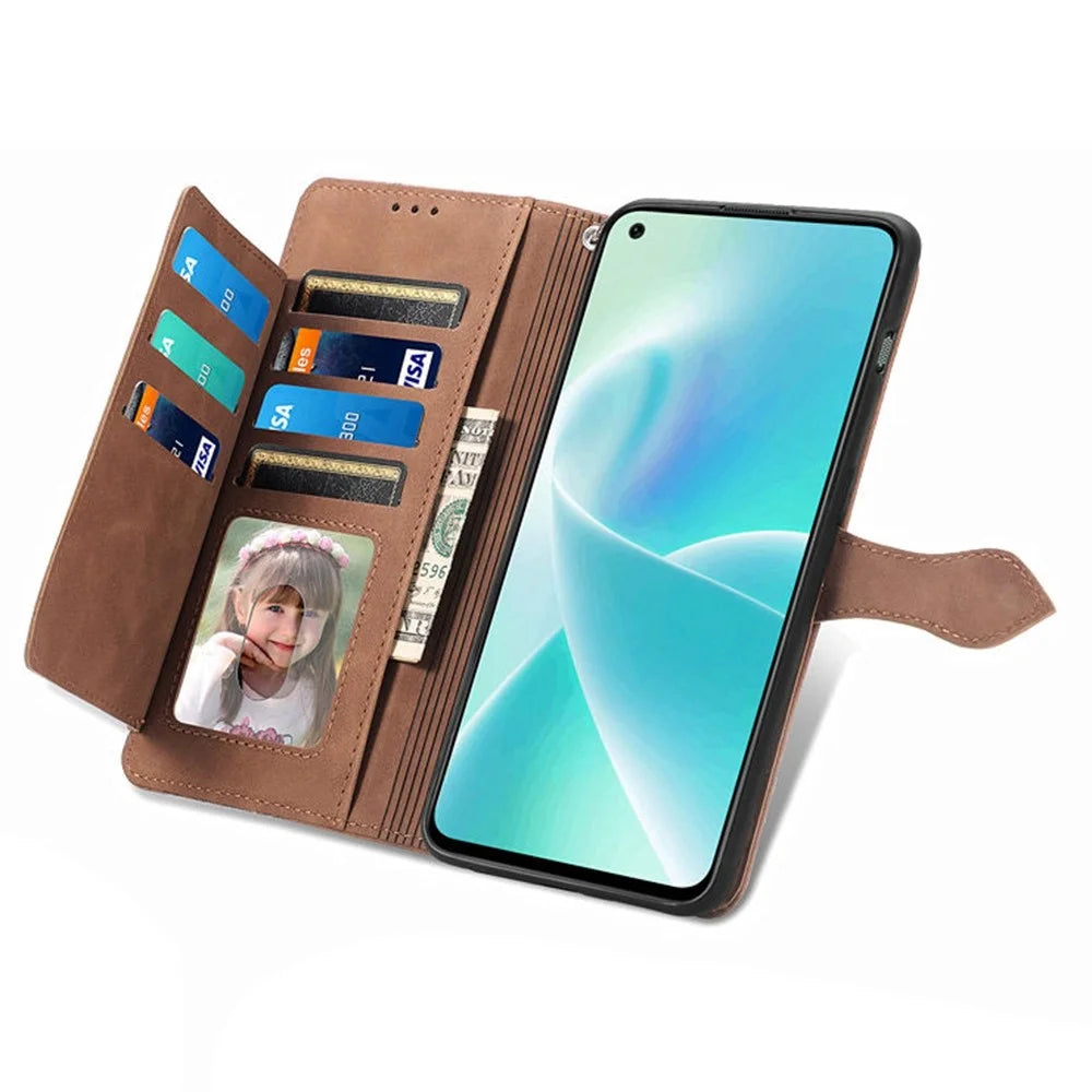 For OnePlus Nord 2T 5G Zipper Wallet Case with Strap Flower Imprint PU Leather Phone Cover - Brown - 2
