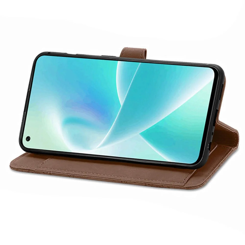 For OnePlus Nord 2T 5G Zipper Wallet Case with Strap Flower Imprint PU Leather Phone Cover - Brown - 3
