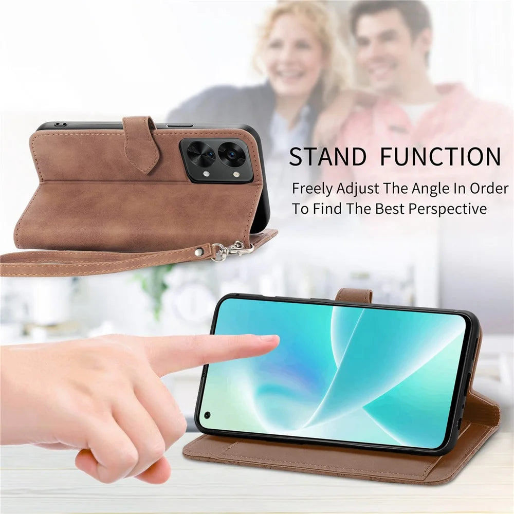 For OnePlus Nord 2T 5G Zipper Wallet Case with Strap Flower Imprint PU Leather Phone Cover - Brown - 4