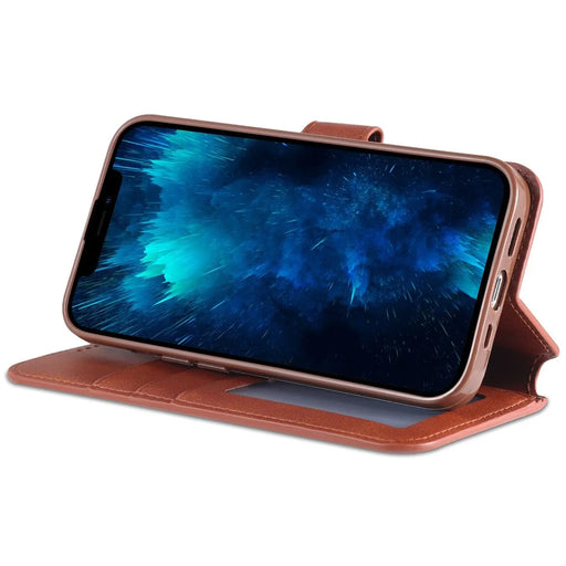 AZNS PU Leather Case for iPhone 14 Pro Max 6.7 inch, Shock Absorbing Stand Wallet Magnetic Flip Folio Phone Cover - Brown - 2