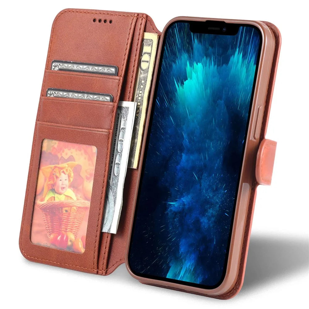 AZNS PU Leather Case for iPhone 14 Pro Max 6.7 inch, Shock Absorbing Stand Wallet Magnetic Flip Folio Phone Cover - Brown - 3