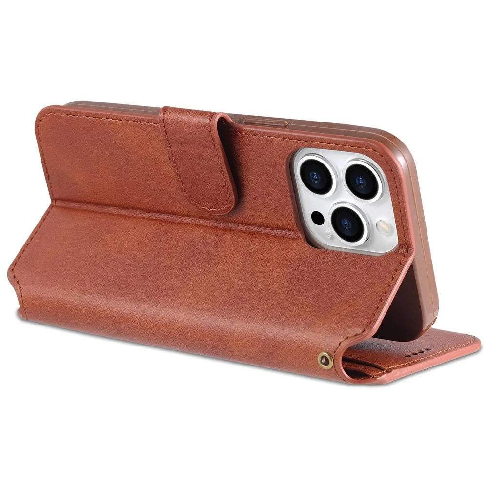 AZNS PU Leather Case for iPhone 14 Pro Max 6.7 inch, Shock Absorbing Stand Wallet Magnetic Flip Folio Phone Cover - Brown - 4