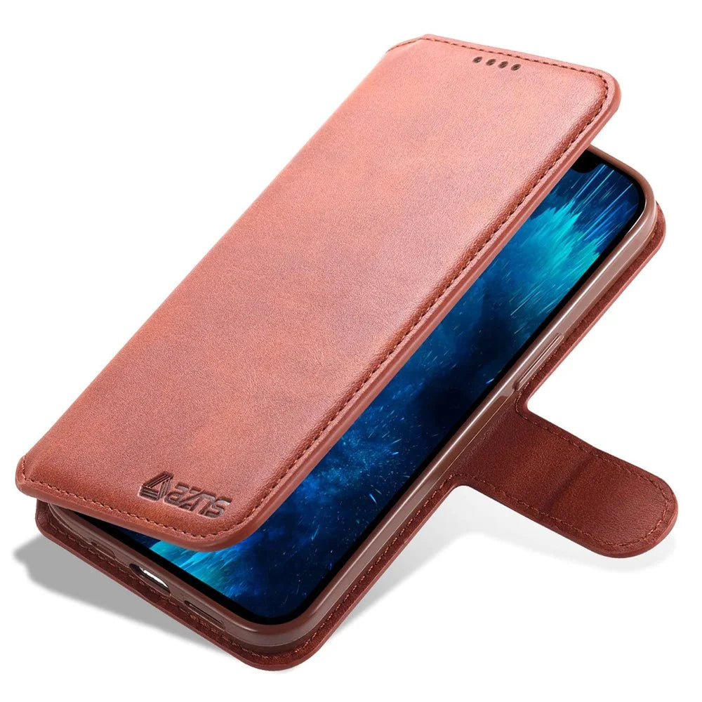AZNS PU Leather Case for iPhone 14 Pro Max 6.7 inch, Shock Absorbing Stand Wallet Magnetic Flip Folio Phone Cover - Brown - 5