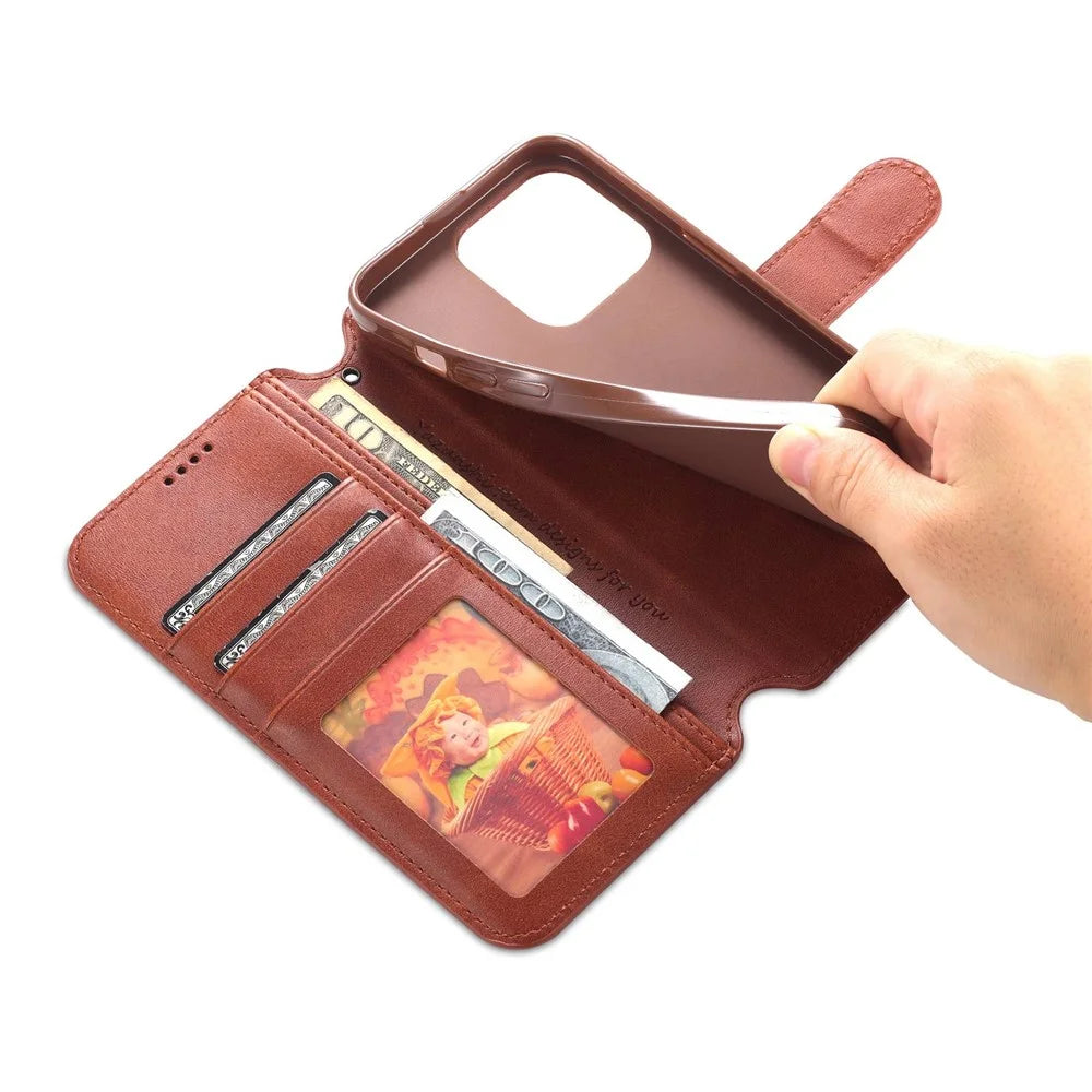 AZNS PU Leather Case for iPhone 14 Pro Max 6.7 inch, Shock Absorbing Stand Wallet Magnetic Flip Folio Phone Cover - Brown - 6
