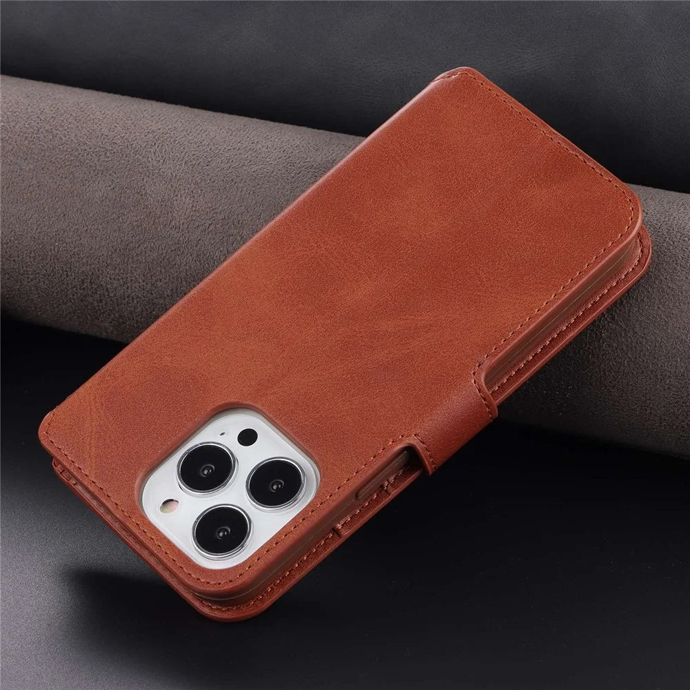 AZNS PU Leather Case for iPhone 14 Pro Max 6.7 inch, Shock Absorbing Stand Wallet Magnetic Flip Folio Phone Cover - Brown - 7