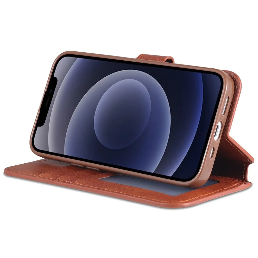 AZNS PU Leather Case for iPhone 14 Plus 6.7 inch, Stand Wallet Scratch Resistant Magnetic Flip Folio Phone Cover - Brown - 2