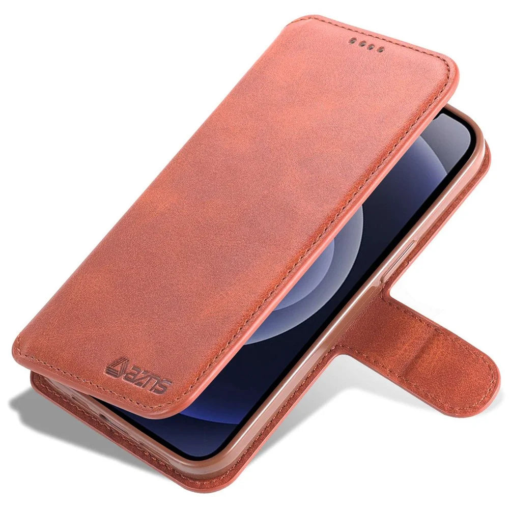 AZNS PU Leather Case for iPhone 14 Plus 6.7 inch, Stand Wallet Scratch Resistant Magnetic Flip Folio Phone Cover - Brown - 5