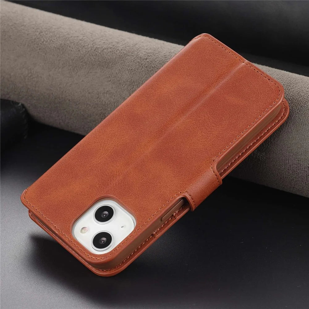 AZNS PU Leather Case for iPhone 14 Plus 6.7 inch, Stand Wallet Scratch Resistant Magnetic Flip Folio Phone Cover - Brown - 7