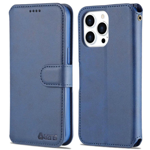 AZNS PU Leather Case for iPhone 14 Pro 6.1 inch, Full Protection Stand Wallet Magnetic Flip Folio Phone Cover - Blue - 1