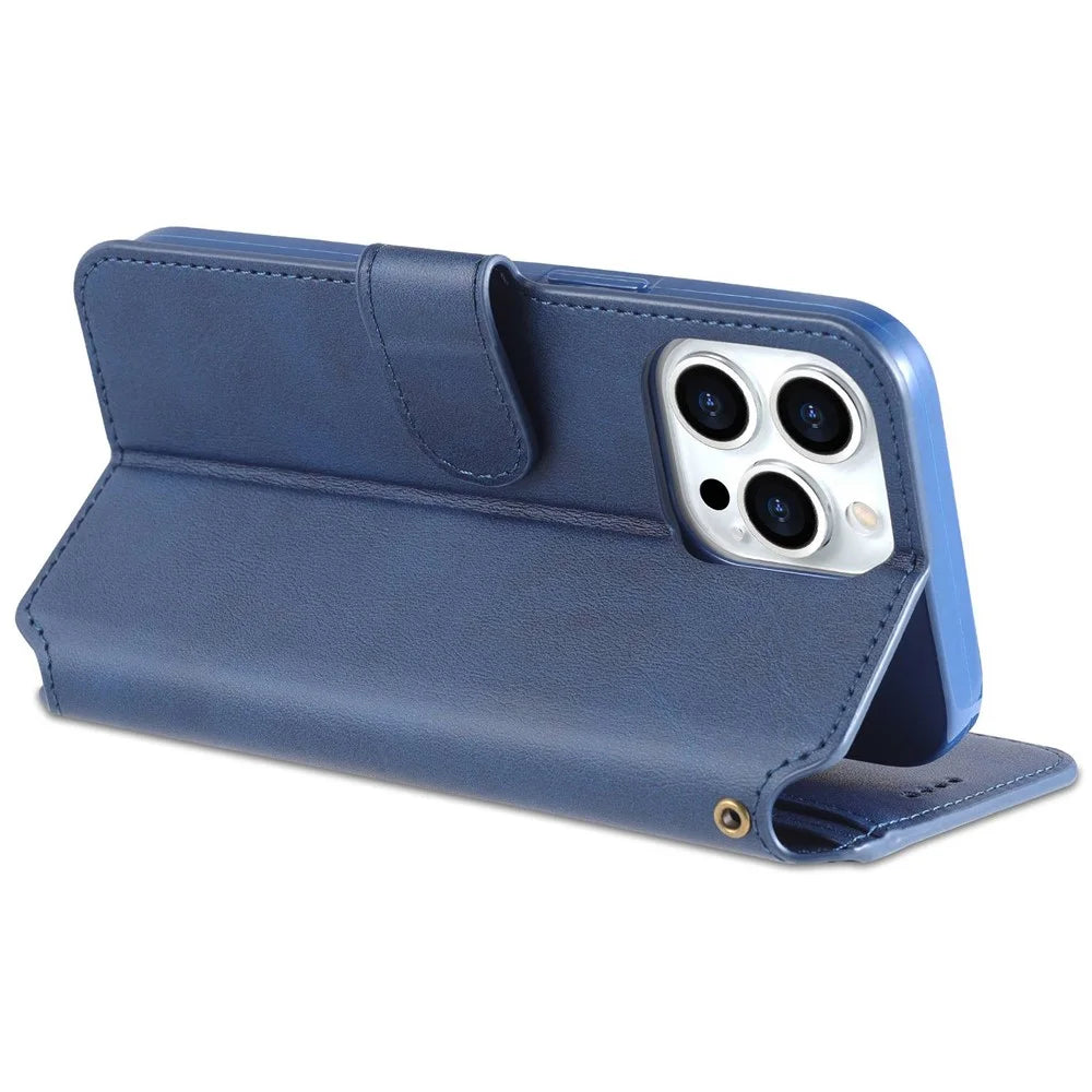 AZNS PU Leather Case for iPhone 14 Pro 6.1 inch, Full Protection Stand Wallet Magnetic Flip Folio Phone Cover - Blue - 4