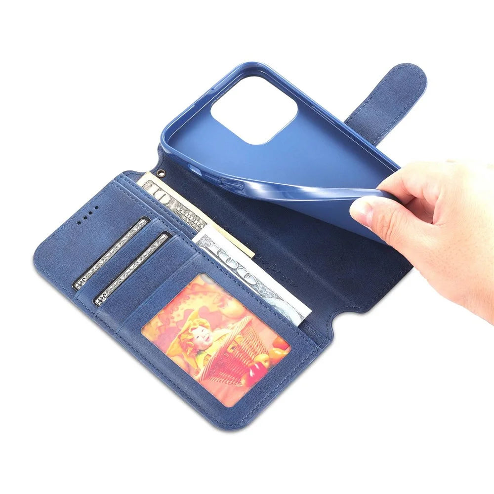AZNS PU Leather Case for iPhone 14 Pro 6.1 inch, Full Protection Stand Wallet Magnetic Flip Folio Phone Cover - Blue - 6
