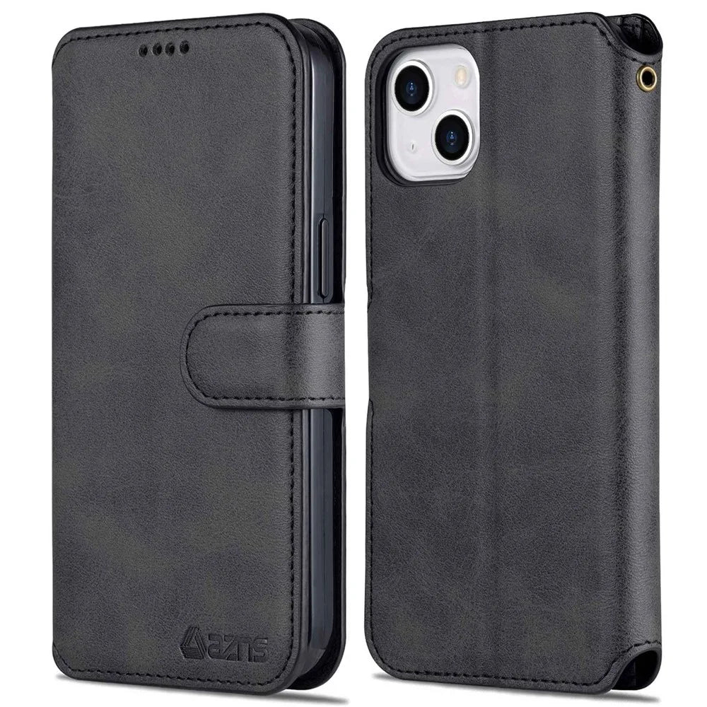 AZNS PU Leather Case for iPhone 14 6.1 inch, Viewing Stand Wallet Magnetic Flip Folio Book Phone Cover - Black - 1