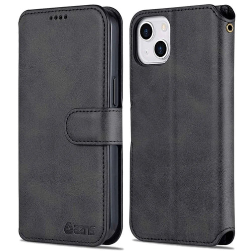 AZNS PU Leather Case for iPhone 14 6.1 inch, Viewing Stand Wallet Magnetic Flip Folio Book Phone Cover - Black - 1