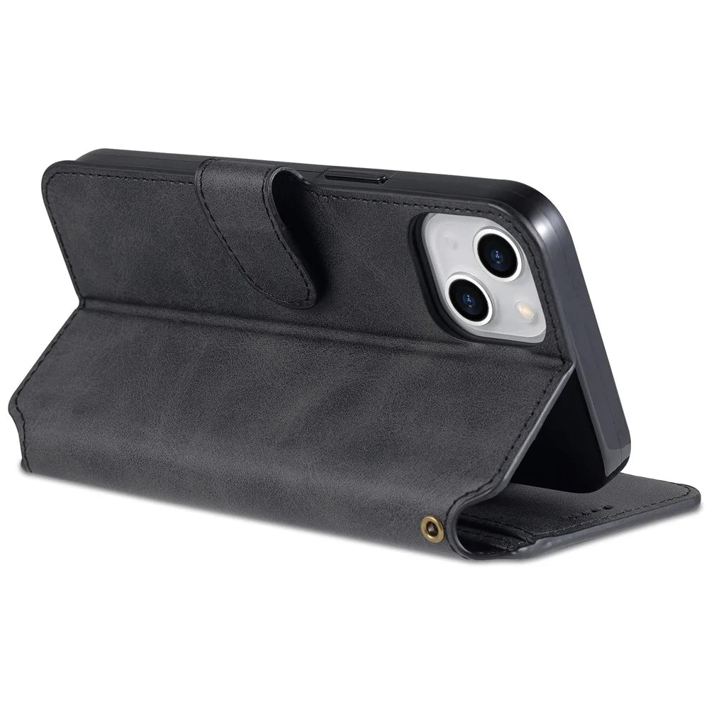 AZNS PU Leather Case for iPhone 14 6.1 inch, Viewing Stand Wallet Magnetic Flip Folio Book Phone Cover - Black - 4