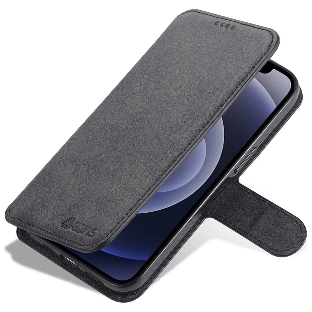 AZNS PU Leather Case for iPhone 14 6.1 inch, Viewing Stand Wallet Magnetic Flip Folio Book Phone Cover - Black - 5