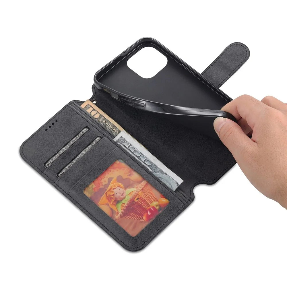 AZNS PU Leather Case for iPhone 14 6.1 inch, Viewing Stand Wallet Magnetic Flip Folio Book Phone Cover - Black - 6