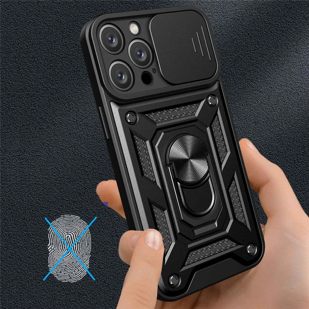Anti-fingerprint Phone Shell for iPhone 14 Pro 6.1 inch, Kickstand Slide Camera Protection PC + TPU Anti-scratch Phone Cover Case - Black - 4